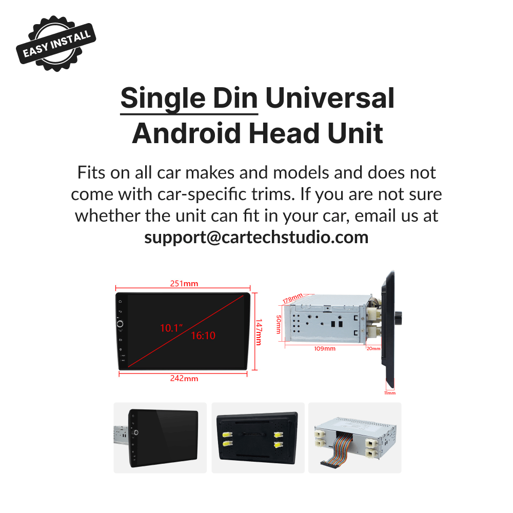 Premium Single Din 10.1” Universal Carplay & Android Auto Head Unit with Volume Knob - Car Tech Studio