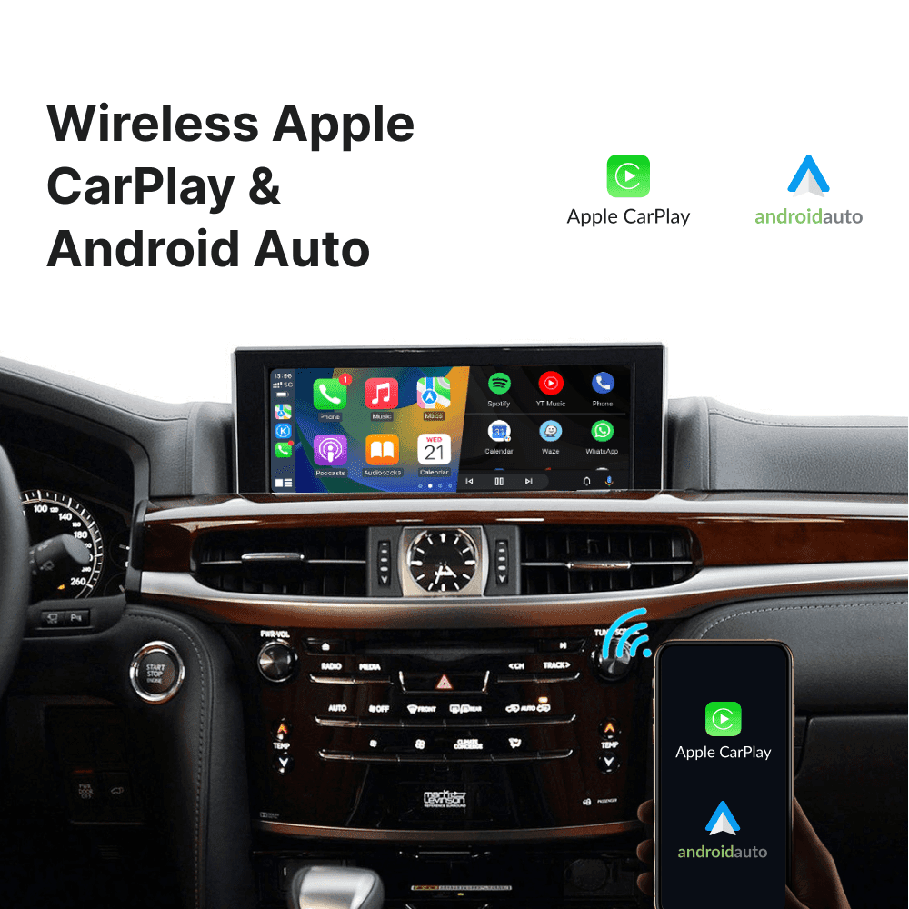Wireless Apple CarPlay & Android Auto Module for Lexus RX 2014-2020 with OEM screen integration and smartphone connectivity.
