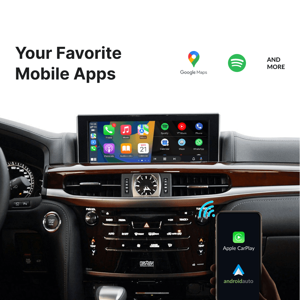 Lexus RX 2014-2020 CarPlay & Android Auto Module supports mobile apps like Google Maps and Spotify on OEM screen.