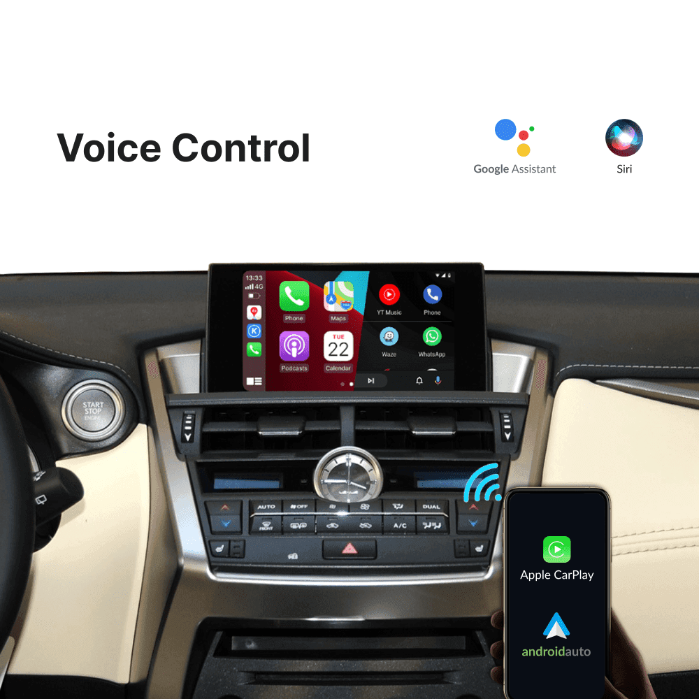 Voice control with Google Assistant and Siri supported on Lexus NX 2014-2020 CarPlay & Android Auto Module.