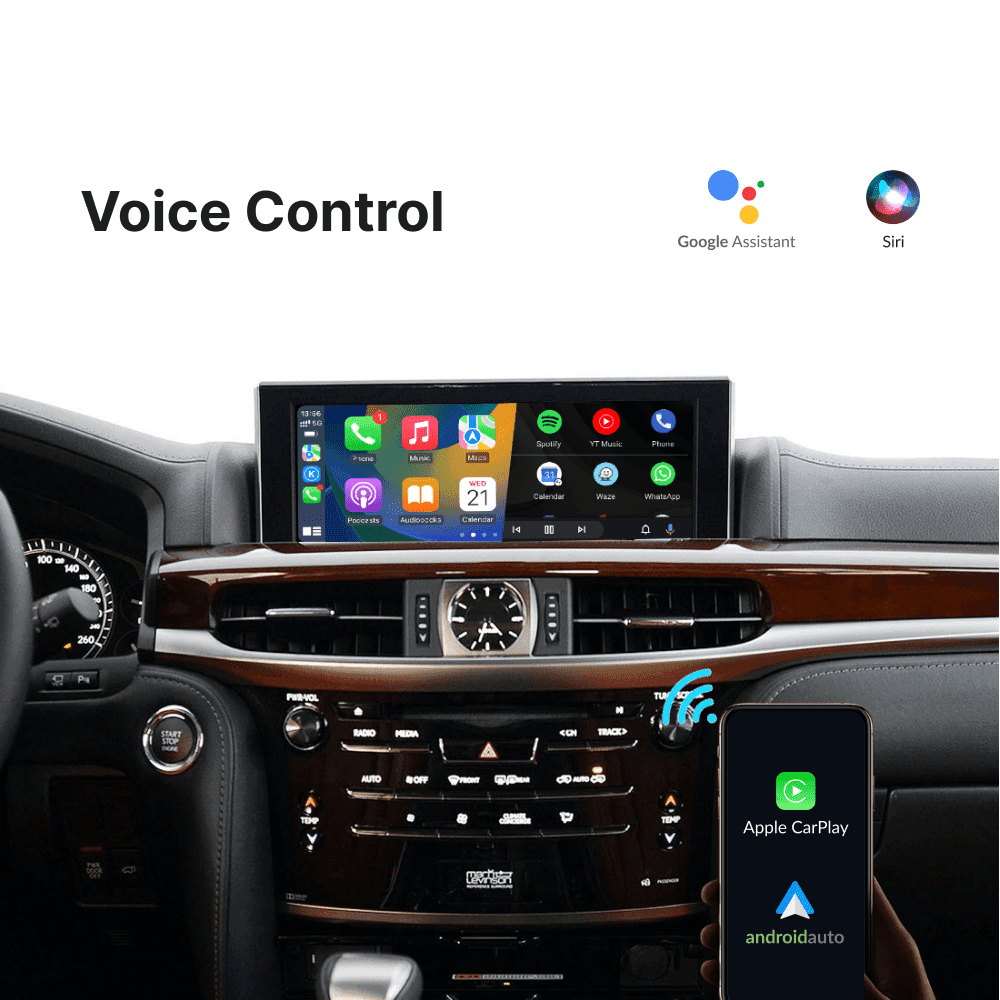 Voice control support with Google Assistant and Siri for Lexus RX 2014-2020 CarPlay & Android Auto Module on OEM display.