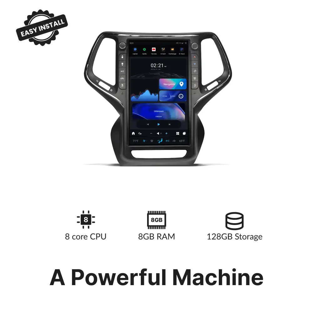 Jeep Cherokee 2014-2020 — 13.6” Tesla-Style Apple Carplay Screen - Car Tech Studio