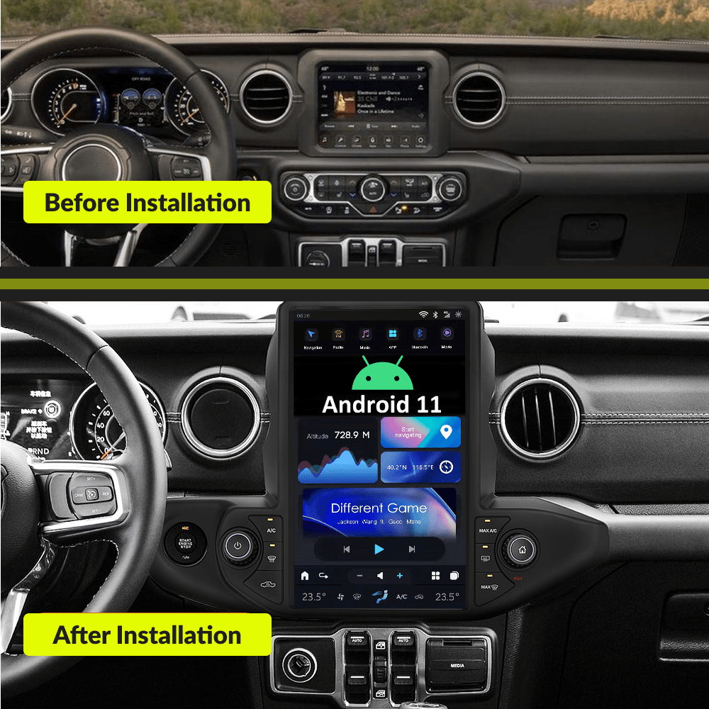 Jeep Wrangler 2018-2021 — 13.6" Tesla-Style Apple Carplay Screen - Car Tech Studio