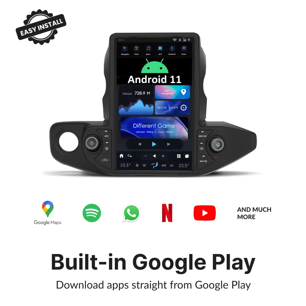 Jeep Wrangler 2018-2021 — 13.6" Tesla-Style Apple Carplay Screen - Car Tech Studio