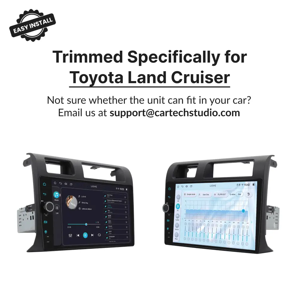 Custom-trimmed 9” Android Auto Head Unit for Toyota Land Cruiser 70 76 78 79 2007-2022, designed for easy installation and perfect fit.