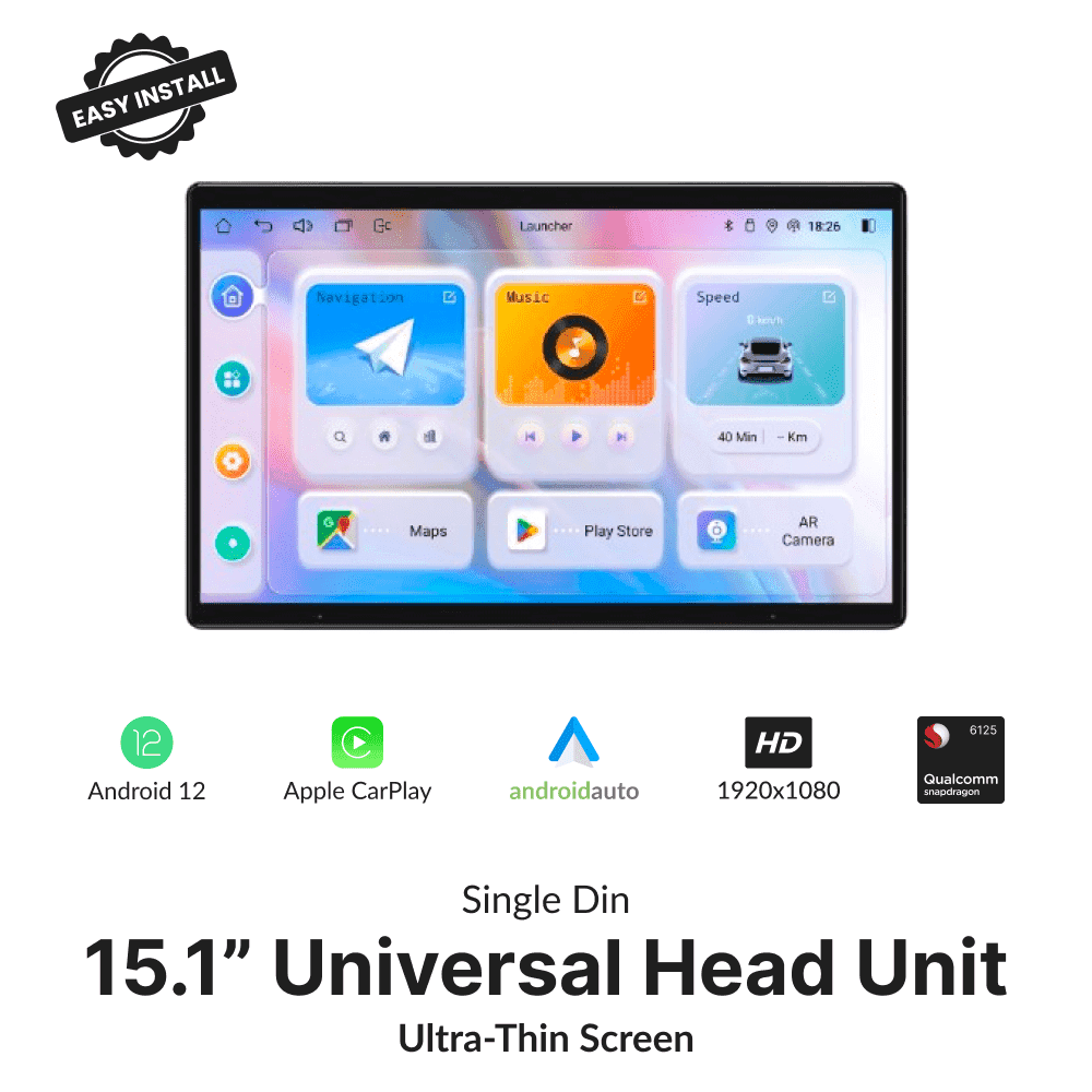Premium Single Din 15.1” Universal Carplay & Android Auto Head Unit - Car Tech Studio