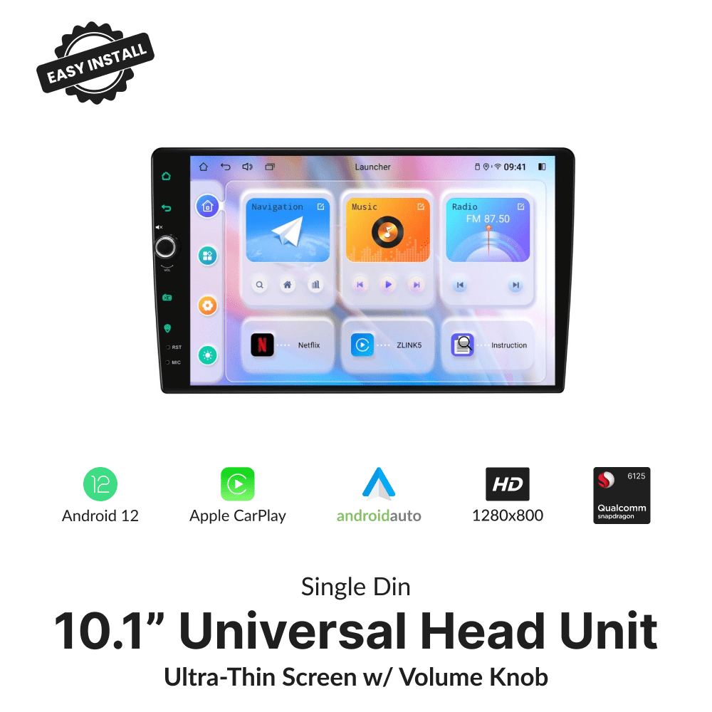 Premium Single Din 10.1” Universal Carplay & Android Auto Head Unit with Volume Knob - Car Tech Studio