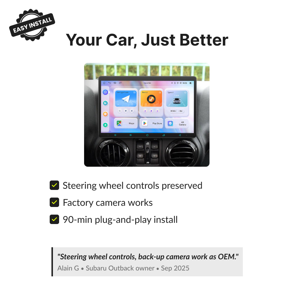 Chrysler Sebring 2007-2010 Android head unit retains steering wheel controls, factory camera, and installs in 90 minutes.