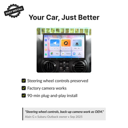 Chrysler Sebring 2007-2010 Android head unit retains steering wheel controls, factory camera, and installs in 90 minutes.