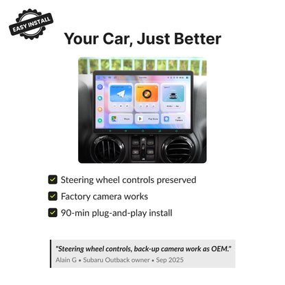 Dodge Dakota 2009-2011 Android Head Unit with preserved steering wheel controls, factory camera support, and 90-minute install.