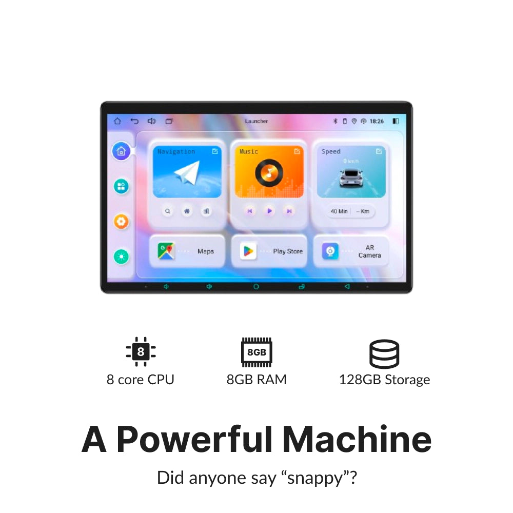 High-performance 13.3” Android Head Unit for Dodge RAM 2009-2011 with 8-core CPU, 8GB RAM, and 128GB storage.