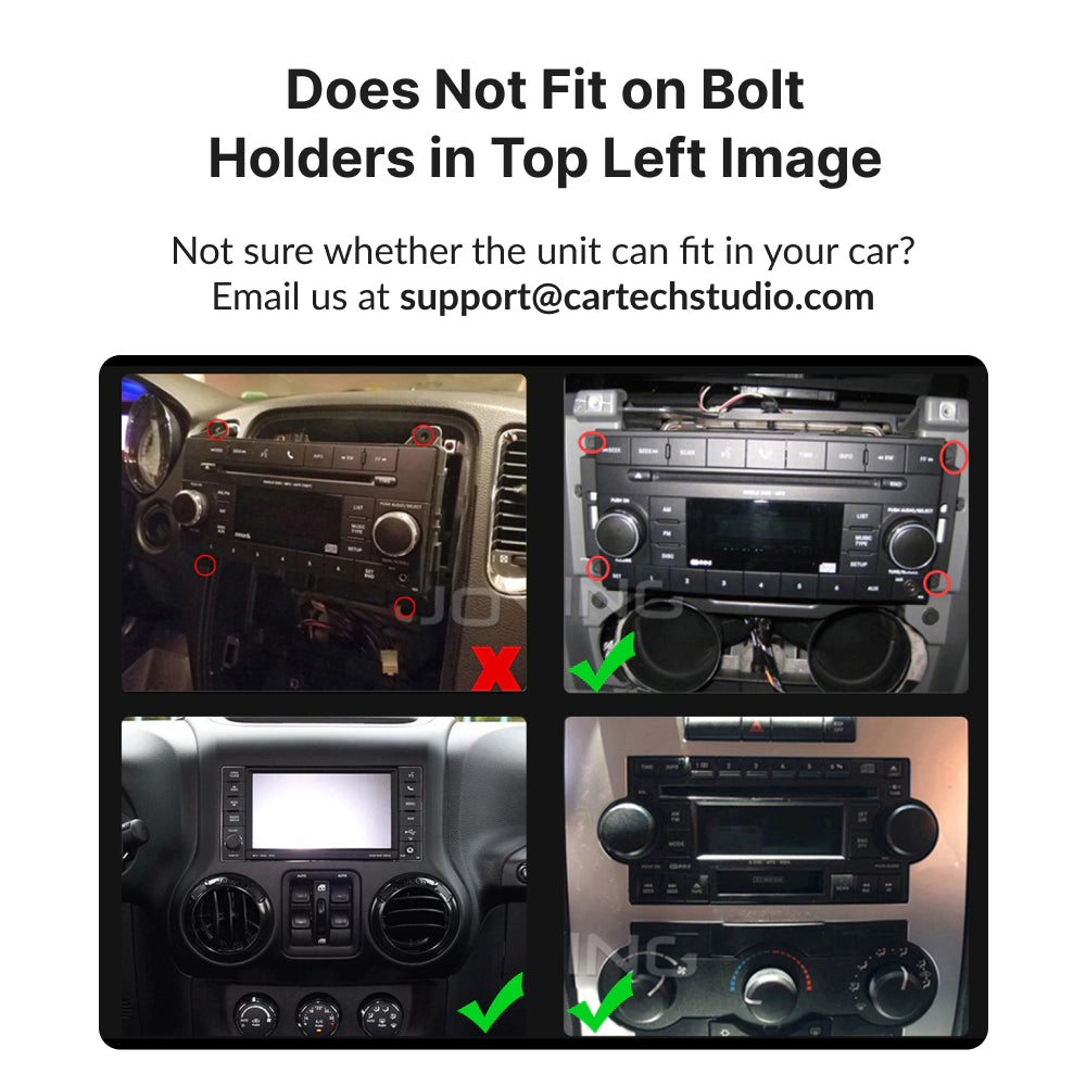 Compatibility guide for Dodge RAM 2009-2011 Android Head Unit showing which dashboard styles are supported or not.