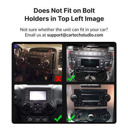 Compatibility guide for Dodge RAM 2009-2011 Android Head Unit showing which dashboard styles are supported or not.