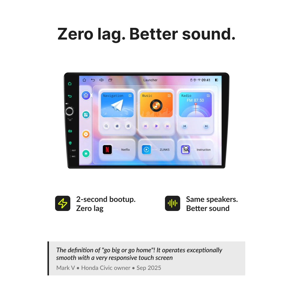 Zero lag and better sound quality on Ford S-Max 2007-2011 Android Head Unit with 2-second boot-up and responsive touch screen.