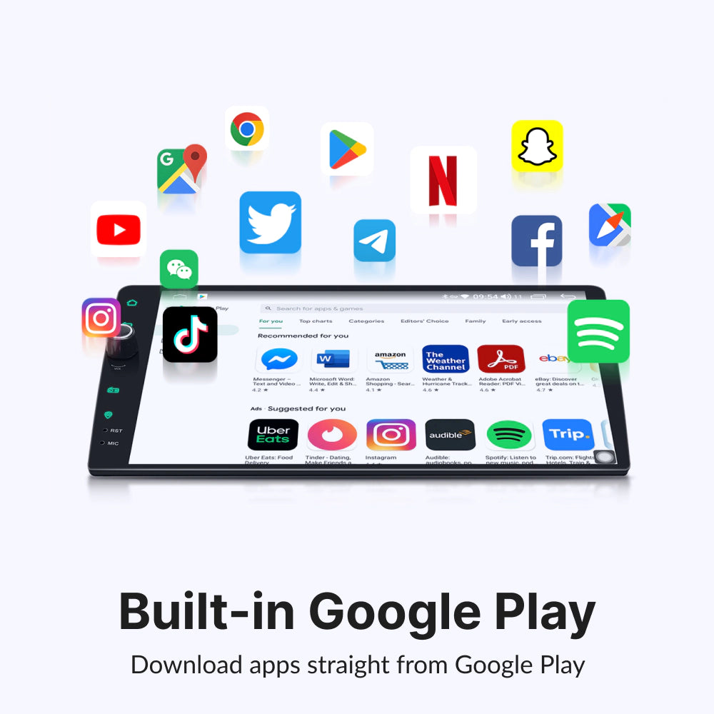 Built-in Google Play on 10.1” Android Head Unit for Honda Odyssey 2005-2010 allows app downloads like Spotify, TikTok, and more.