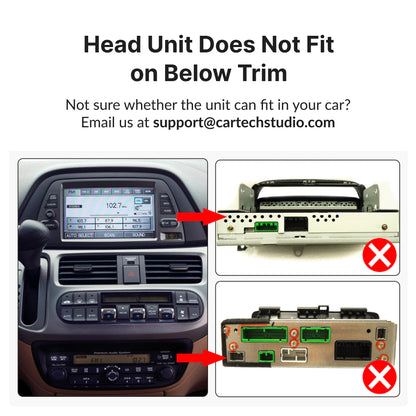 Compatibility warning showing trim types that are not supported by the Honda Odyssey 2005-2010 Android Head Unit upgrade.