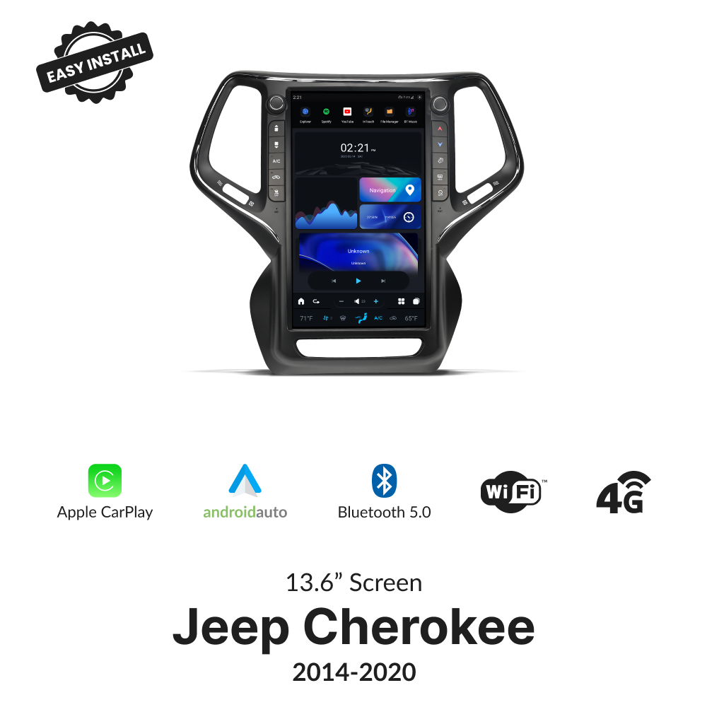 Jeep Cherokee 2014-2020 — 13.6” Tesla-Style Apple Carplay Screen - Car Tech Studio