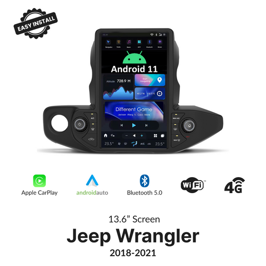 Jeep Wrangler 2018-2021 — 13.6" Tesla-Style Apple Carplay Screen - Car Tech Studio