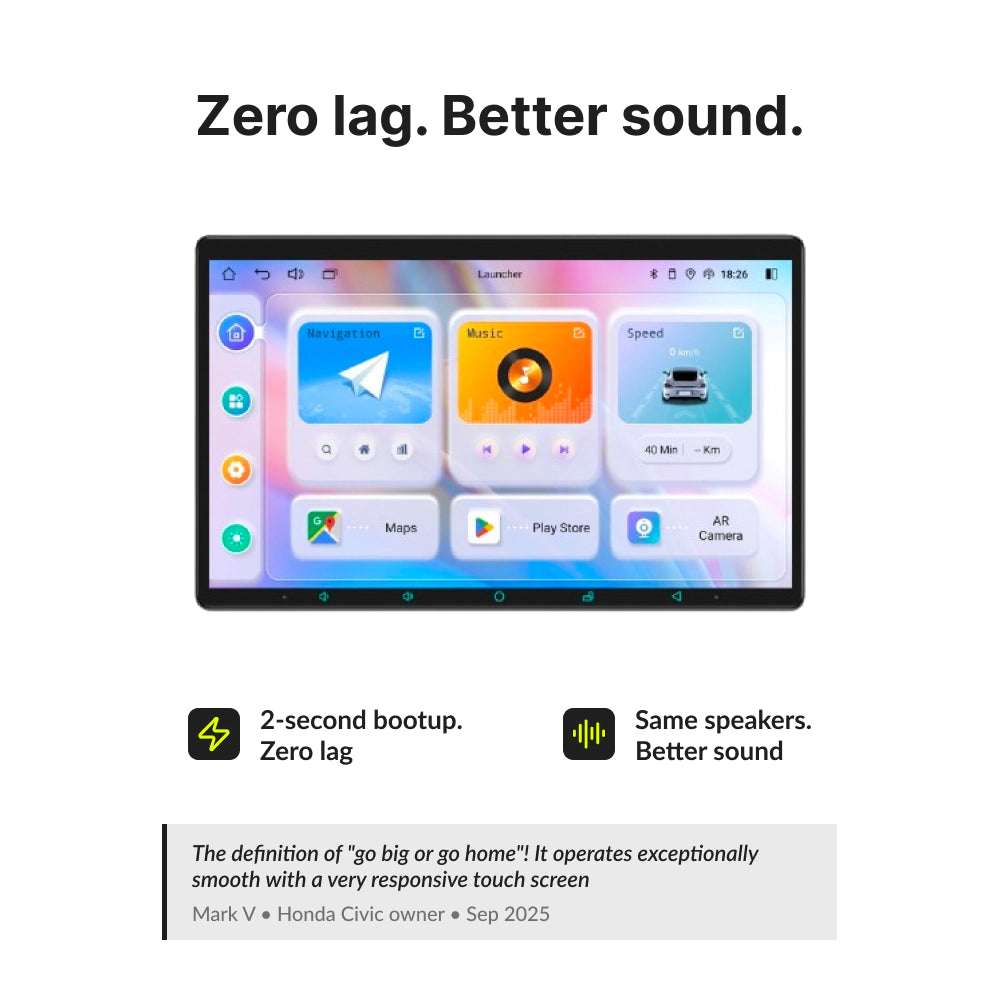 Zero lag and enhanced sound quality on Jeep Commander 13.3” Android head unit with 2-second boot time and smooth performance.