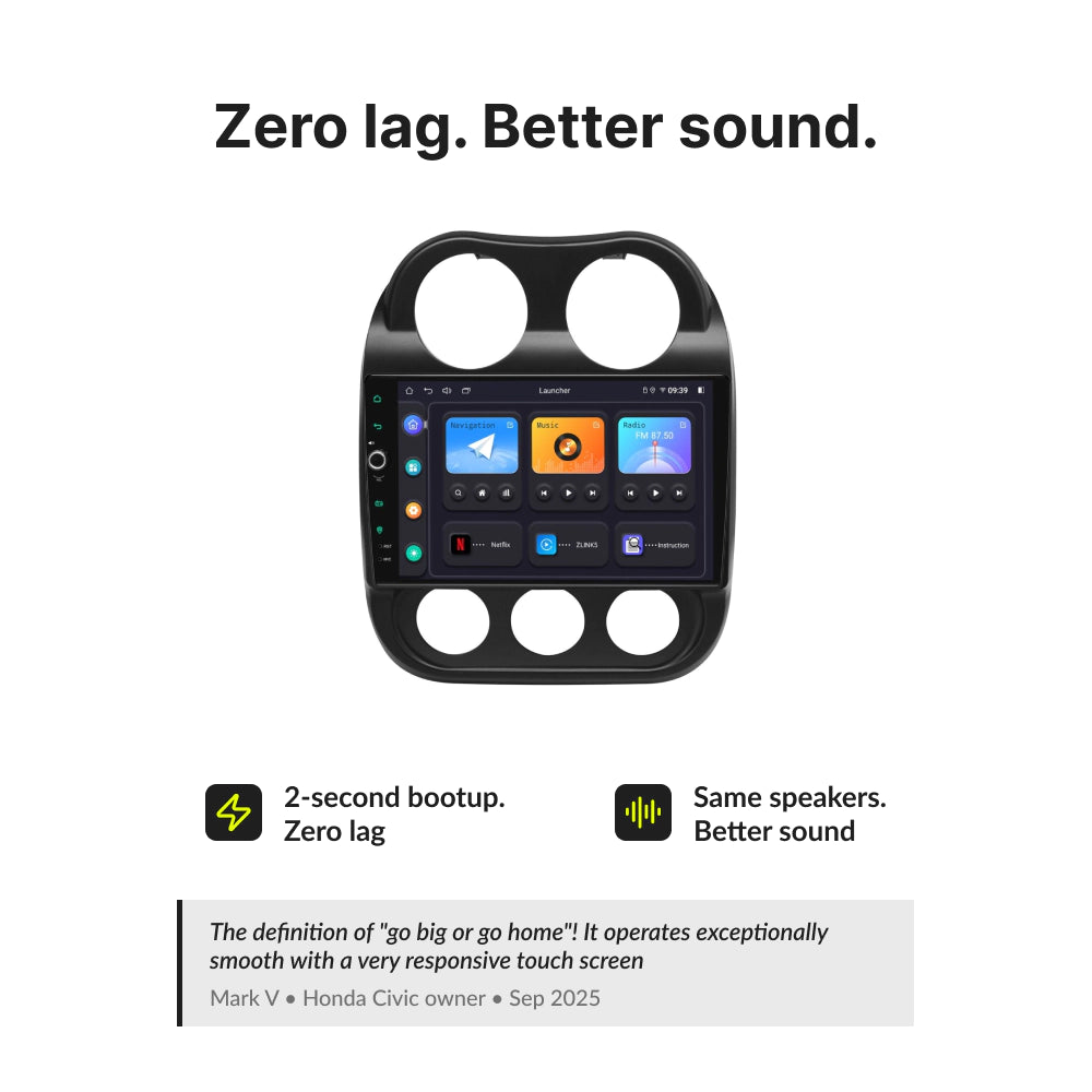 Jeep Compass 2009-2016 — Premium 10.1” CarPlay & Android Auto Head Unit 2009