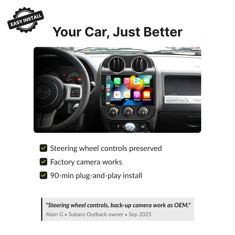 Jeep Compass 2009-2016 | 10.1” Wireless CarPlay Android Head Unit