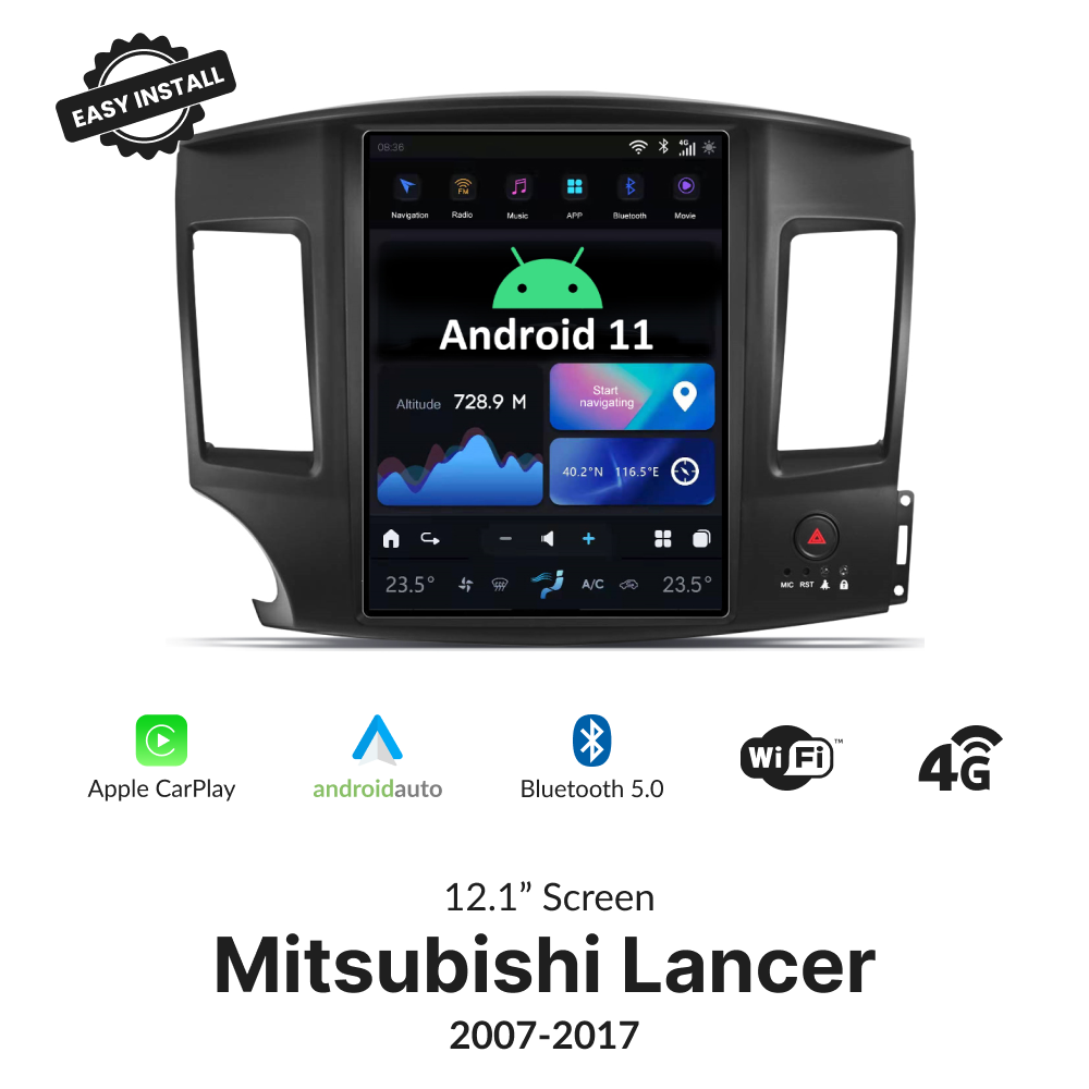 Mitsubishi Lancer 2007-2017 — 12.1" Tesla-Style Apple Carplay Screen - Car Tech Studio