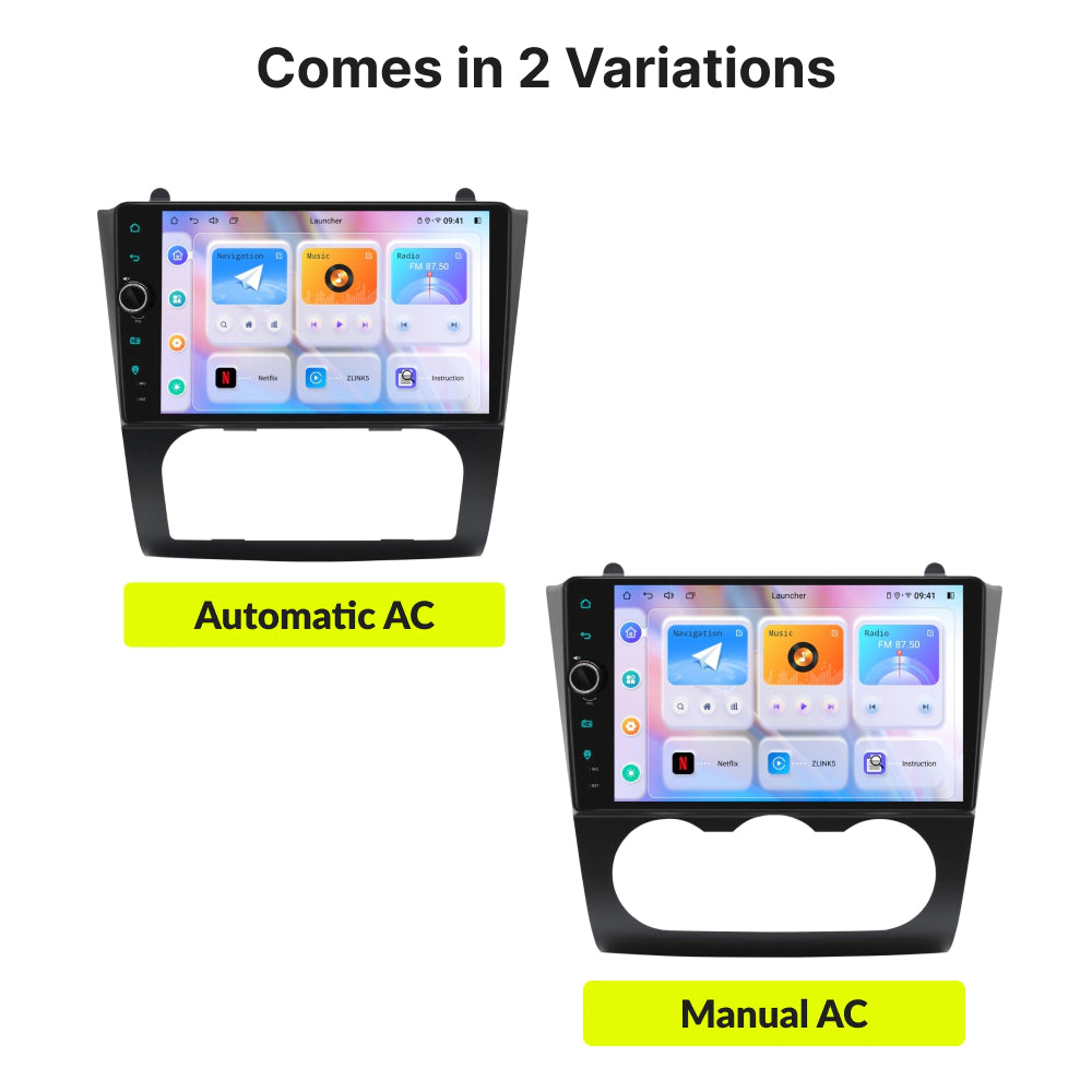 Two variations of Nissan Altima 2007-2012 9” Wireless CarPlay Android Head Unit available for Automatic AC and Manual AC configurations.