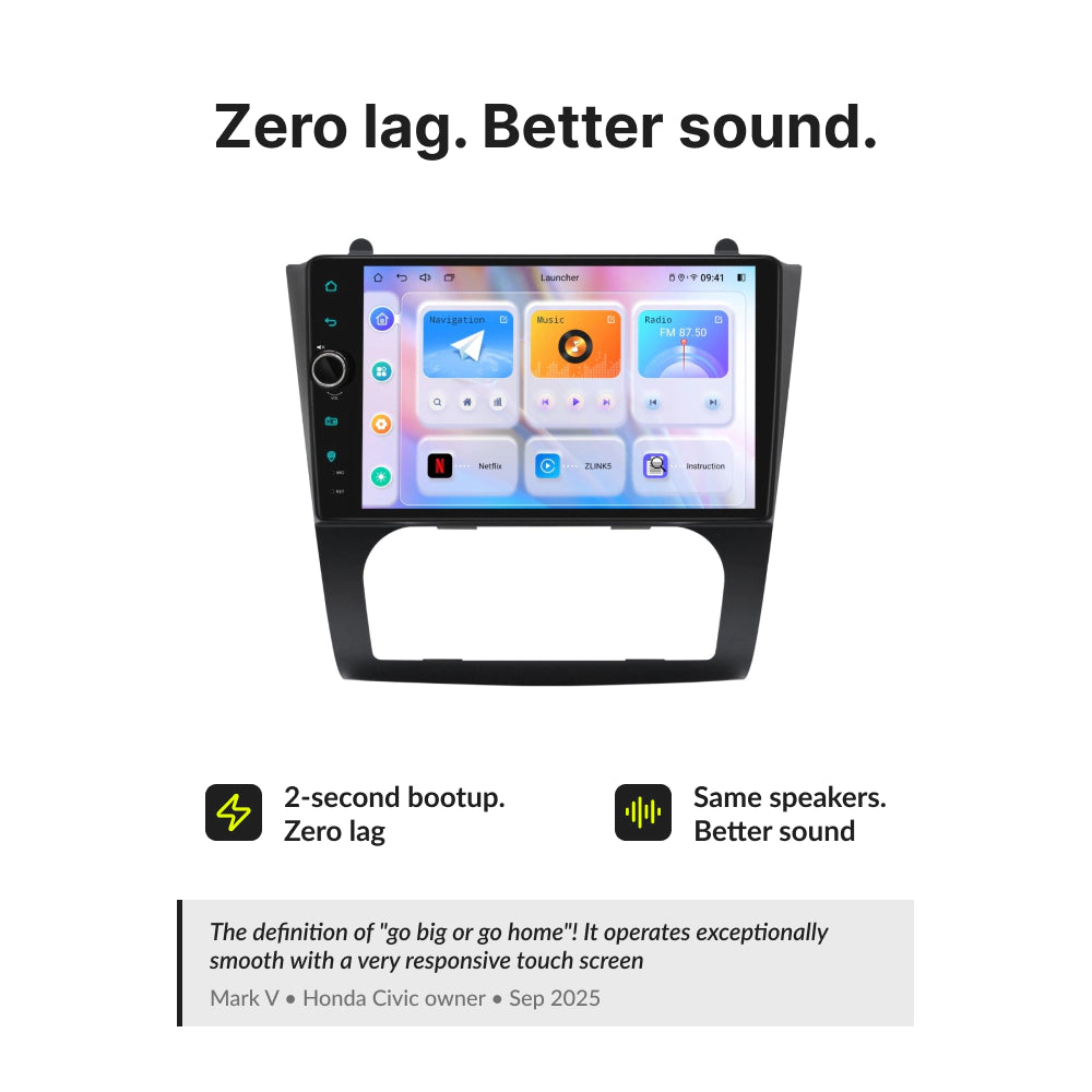 Zero lag and enhanced sound quality with 9” Wireless CarPlay Android Head Unit for Nissan Altima 2007-2012, featuring 2-second boot time.