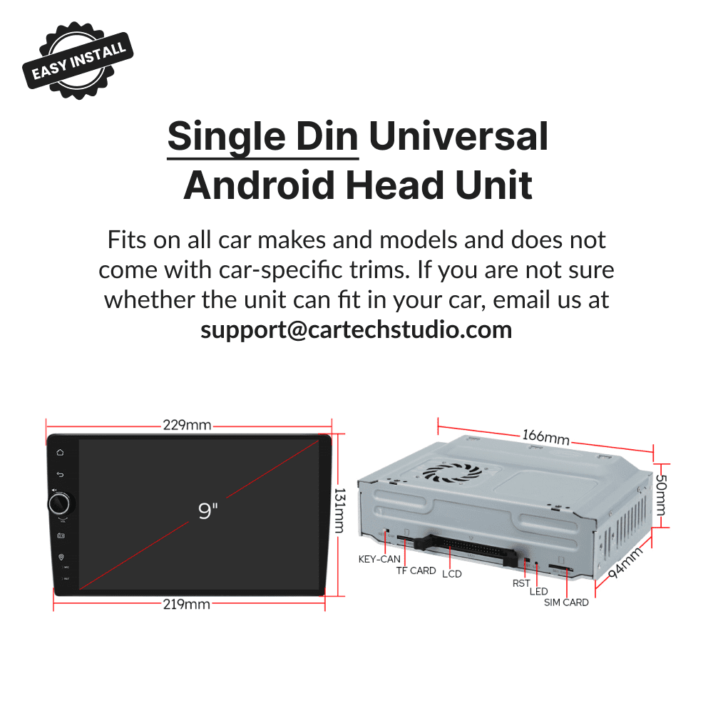 Premium Single Din 9” Universal CarPlay & Android Auto Head Unit with Volume Knob