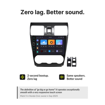 Zero lag and better sound quality with 9” Wireless CarPlay Android Head Unit for Subaru Impreza 2012-2016, 2-second bootup time.