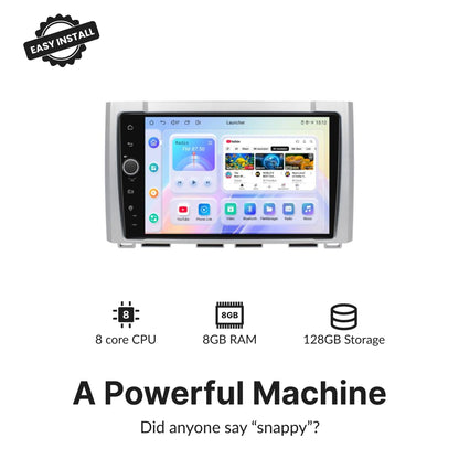 High-performance 9” Android Head Unit for Toyota Tundra 2014-2021 with 8-core CPU, 8GB RAM, and 128GB storage.