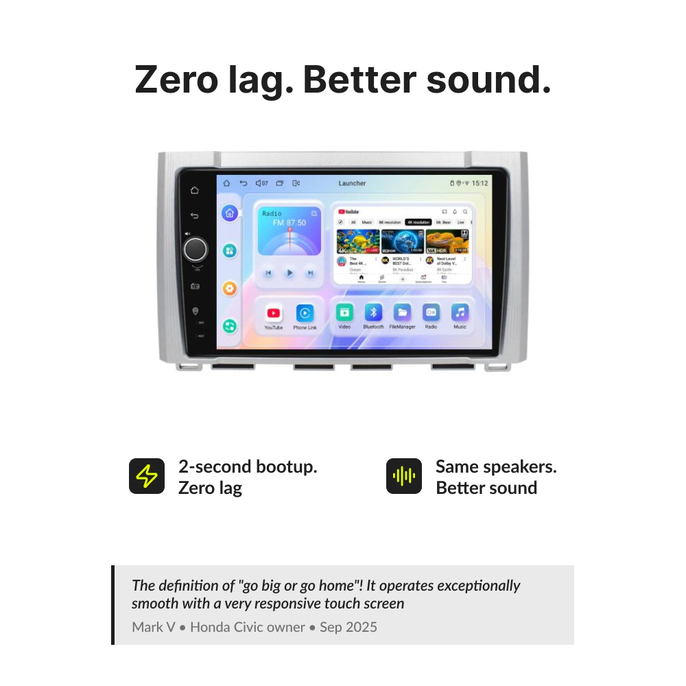 Zero lag and enhanced sound quality on 9” Wireless CarPlay Android Head Unit for Toyota Tundra 2014-2021.