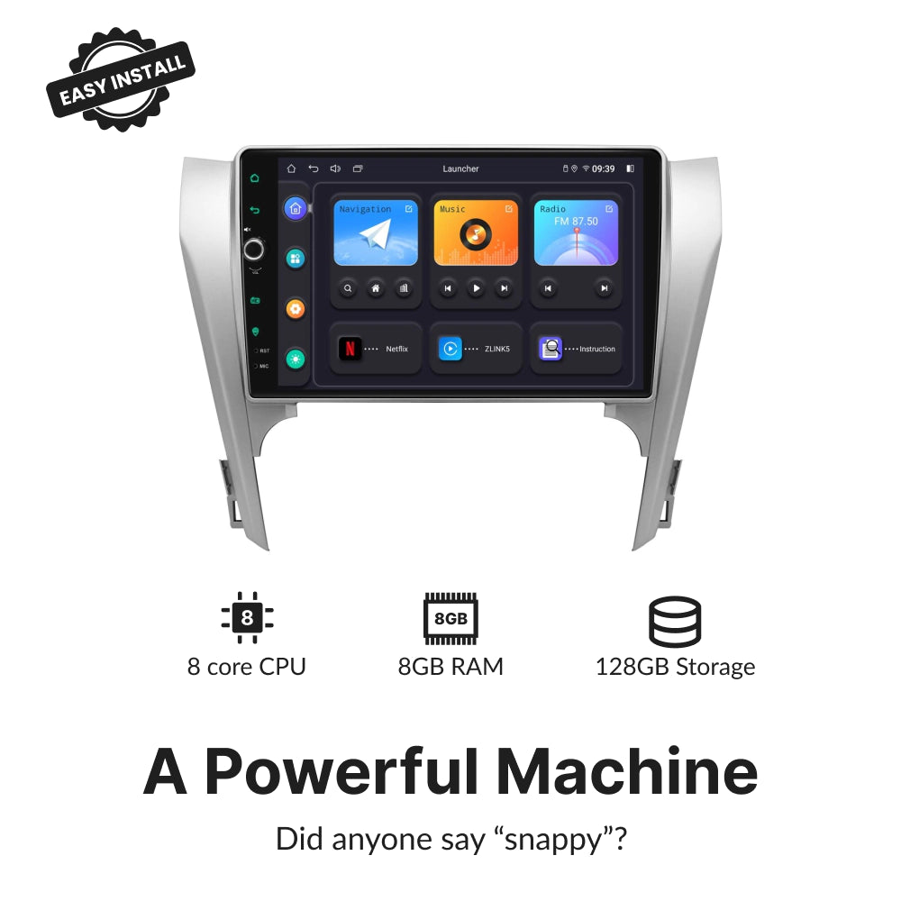 Toyota Aurion 2012-2014 10.1” Android Head Unit with 8-core CPU, 8GB RAM, and 128GB storage for powerful performance.