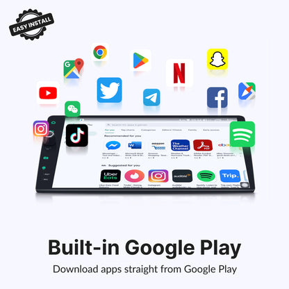 Built-in Google Play on Toyota Camry 2015-2018 10.1” Wireless CarPlay Android Head Unit allows app downloads like Spotify, YouTube, and Waze.