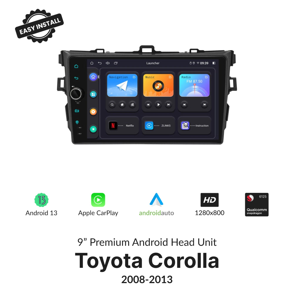 Toyota Corolla 2008-2013 — Premium 9” CarPlay & Android Auto Head Unit 2008