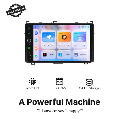 High-performance 9” Android Head Unit for Toyota Corolla 2017-2019 with 8-core CPU, 8GB RAM, and 128GB storage for smooth multitasking.