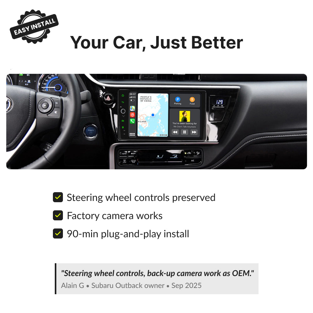 Toyota Corolla 2017-2019 9” Android Head Unit retains steering wheel controls and factory camera, with 90-minute plug-and-play installation.