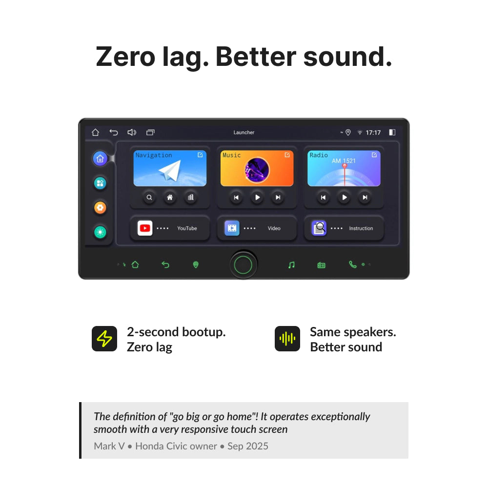 Zero lag and better sound quality on 12.3” Android Head Unit for Toyota GT86 2012-2021, with 2-second boot time and smooth interface.