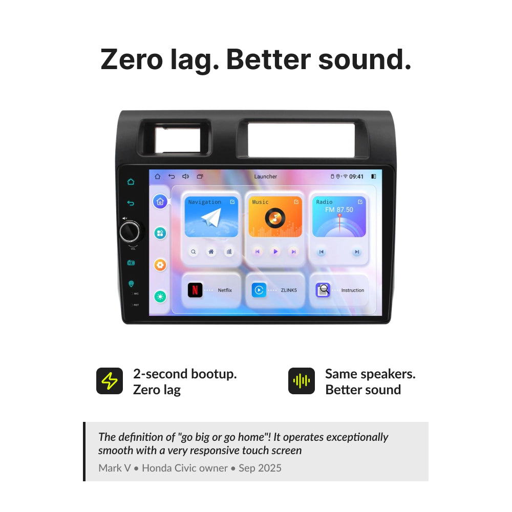 Zero lag and enhanced sound quality on 9” Android Head Unit for Toyota Land Cruiser 70 76 78 79 Series with 2-second boot time.