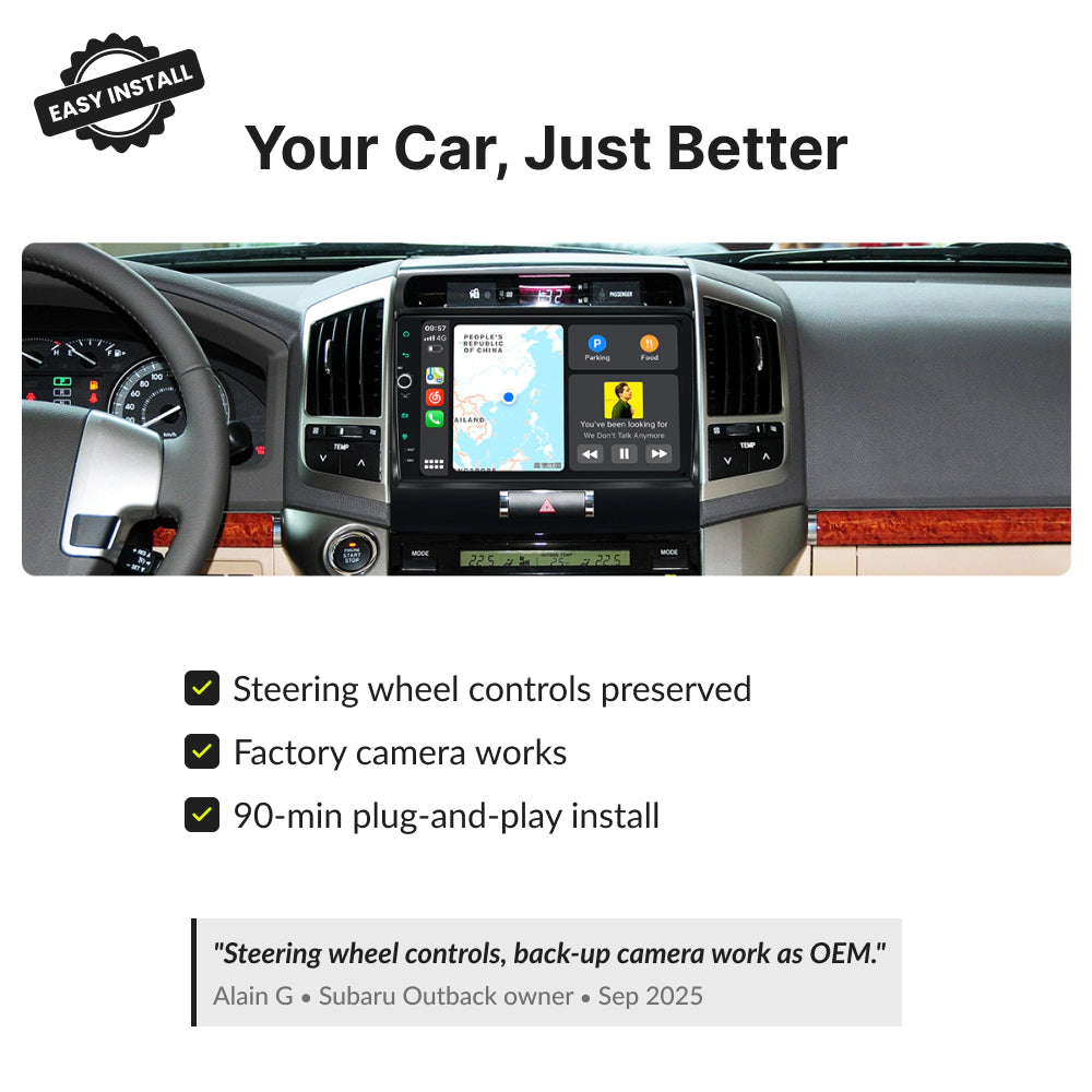 Toyota Land Cruiser LC200 10.1” Android Head Unit preserves steering wheel controls and factory camera with easy install.