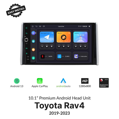 Toyota Rav4 2019-2023 10.1” Wireless CarPlay Android Head Unit with HD touchscreen, Android 13, and Qualcomm processor.