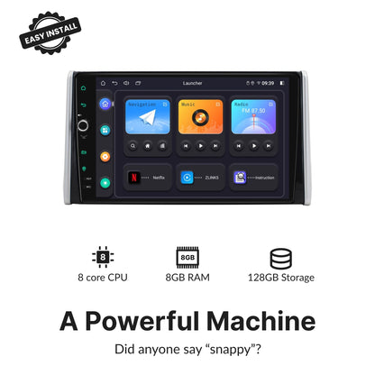 Toyota Rav4 2019-2023 Android Head Unit features 8-core CPU, 8GB RAM, and 128GB storage for fast and powerful performance.