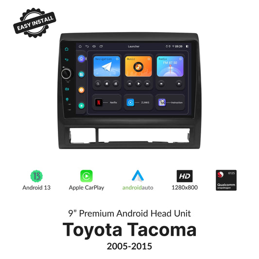 Toyota Tacoma 2005-2015 9” Premium Android Head Unit with wireless CarPlay, Android Auto, HD display, and Android 13 OS for seamless integration.