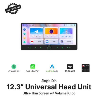 Premium Single Din 12.3” Universal Carplay & Android Auto Head Unit