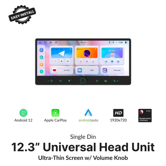 Premium Single Din 12.3” Universal Carplay & Android Auto Head Unit - Car Tech Studio