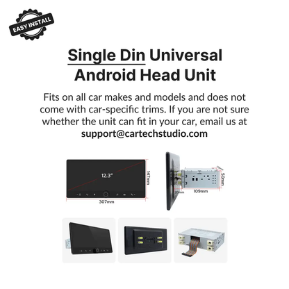 Premium Single Din 12.3” Universal Carplay & Android Auto Head Unit - Car Tech Studio