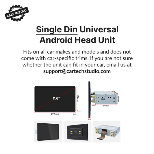 Premium Single Din 11.6” Universal Carplay & Android Auto Head Unit