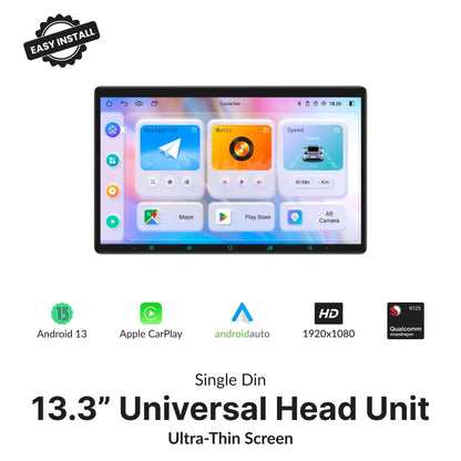 Premium Single Din 13.3” Universal Carplay & Android Auto Head Unit