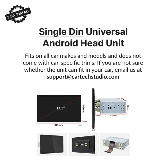 Premium Single Din 13.3” Universal Carplay & Android Auto Head Unit