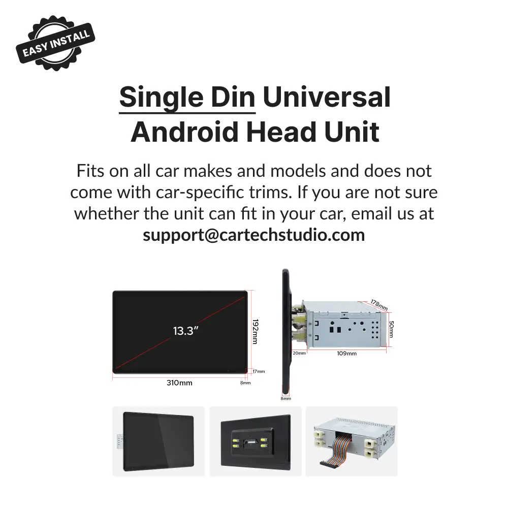 Premium Single Din 13.3” Universal Carplay & Android Auto Head Unit - Car Tech Studio
